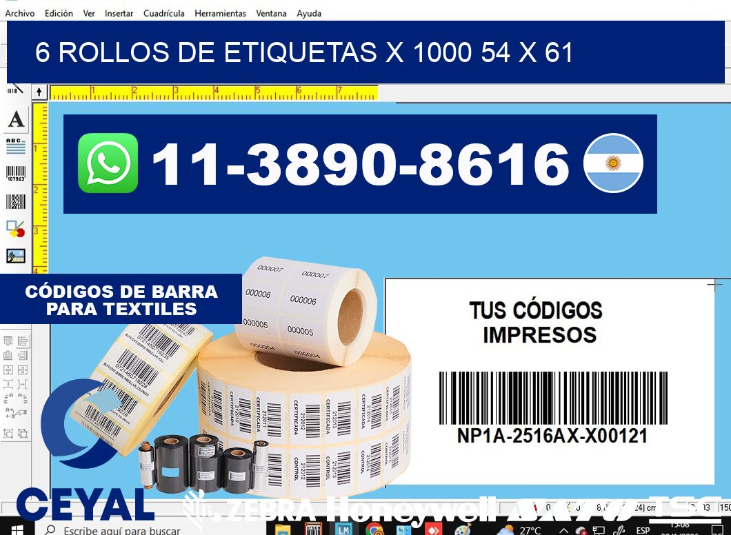 6 rollos de etiquetas x 1000 54 x 61