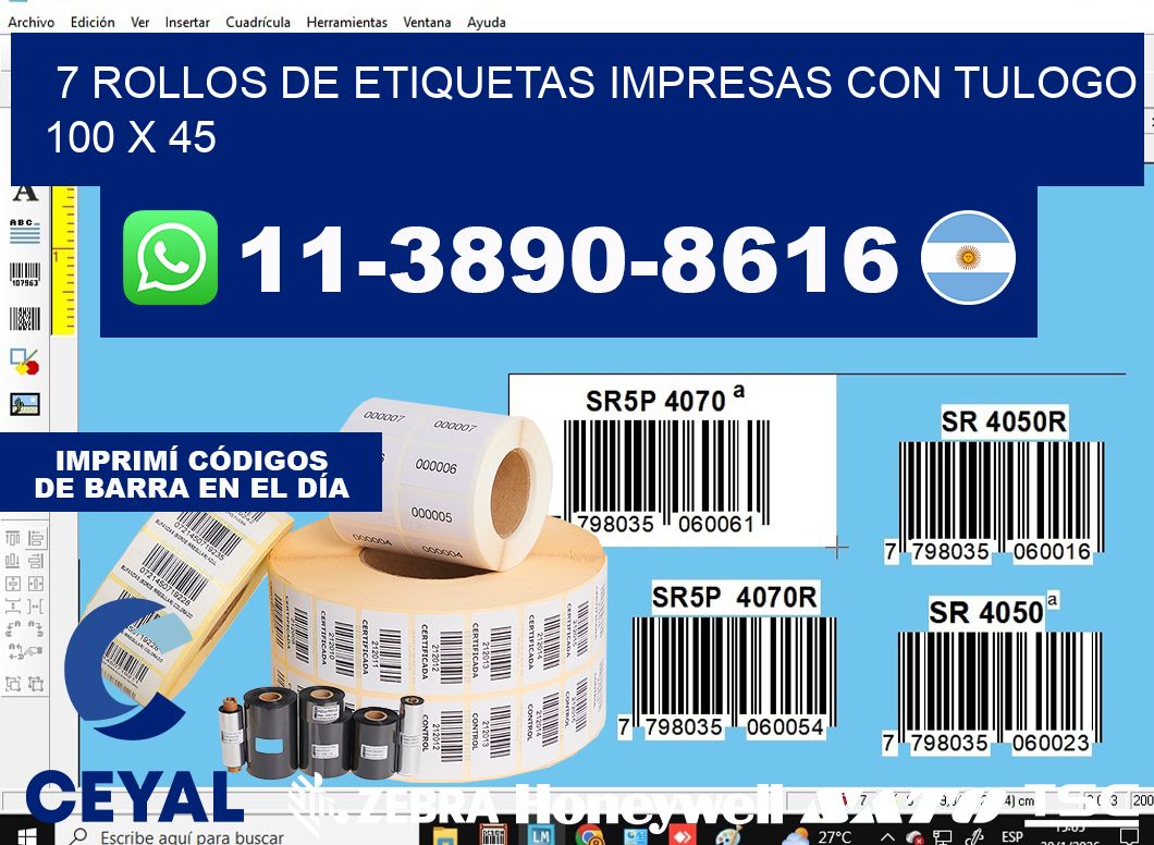 7 rollos de etiquetas impresas con tulogo 100 x 45
