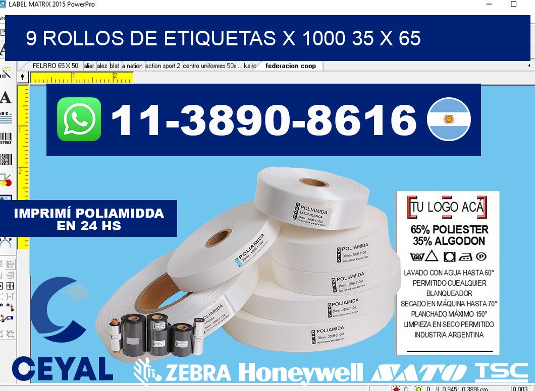 9 rollos de etiquetas x 1000 35 x 65