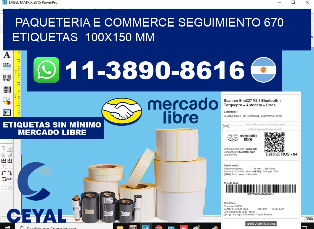 Paqueteria e commerce seguimiento 670 etiquetas 100x150 mm