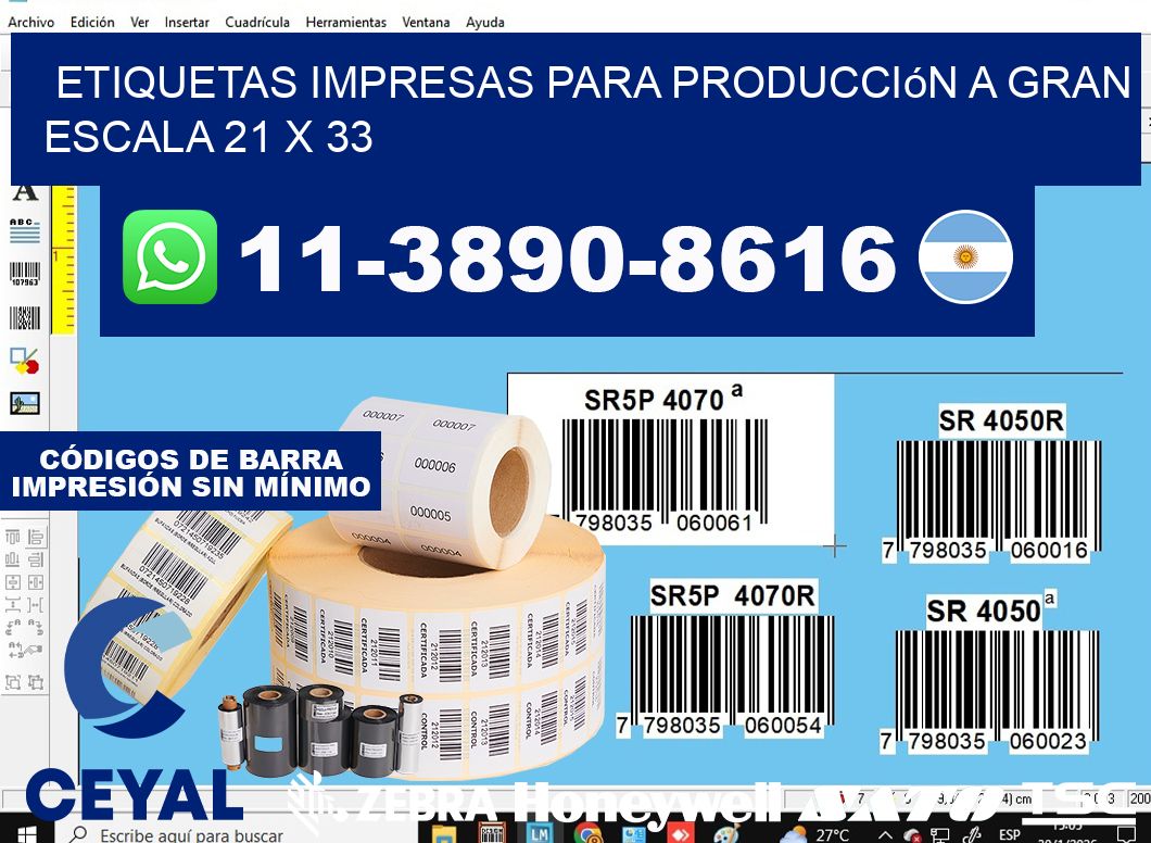etiquetas impresas para producción a gran escala 21 x 33