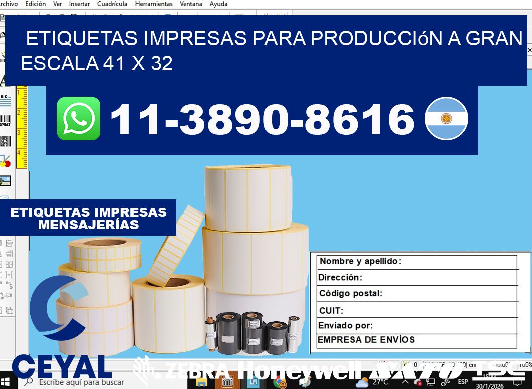 etiquetas impresas para producción a gran escala 41 x 32