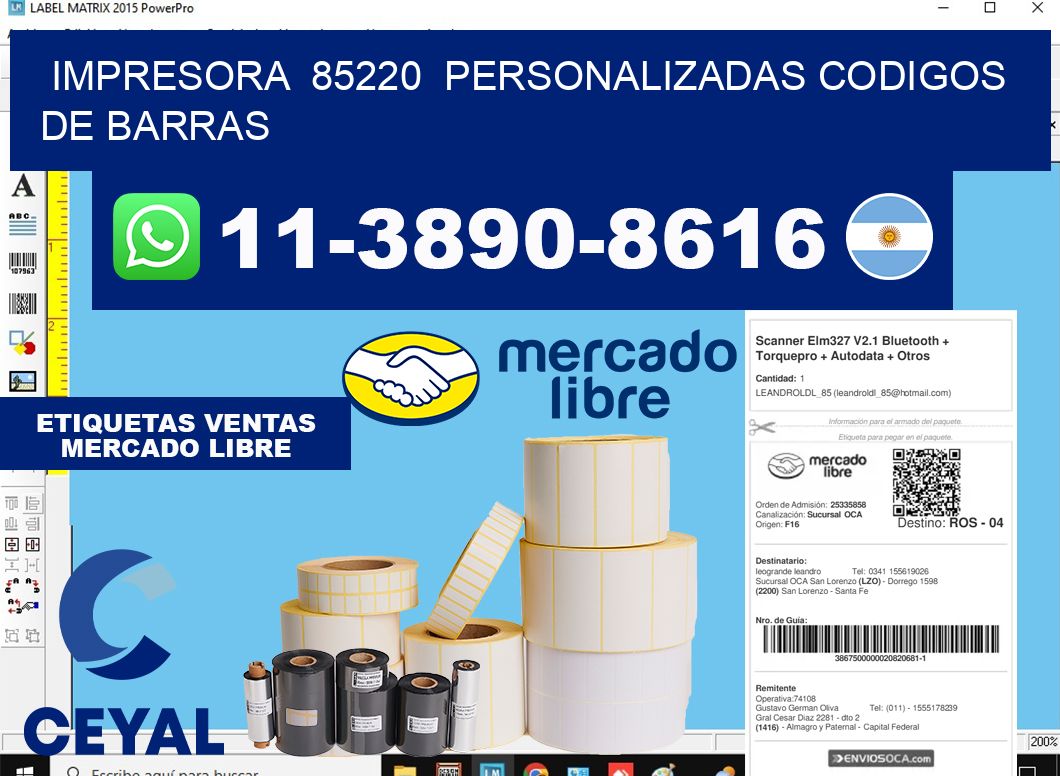 impresora  85220  personalizadas codigos de barras
