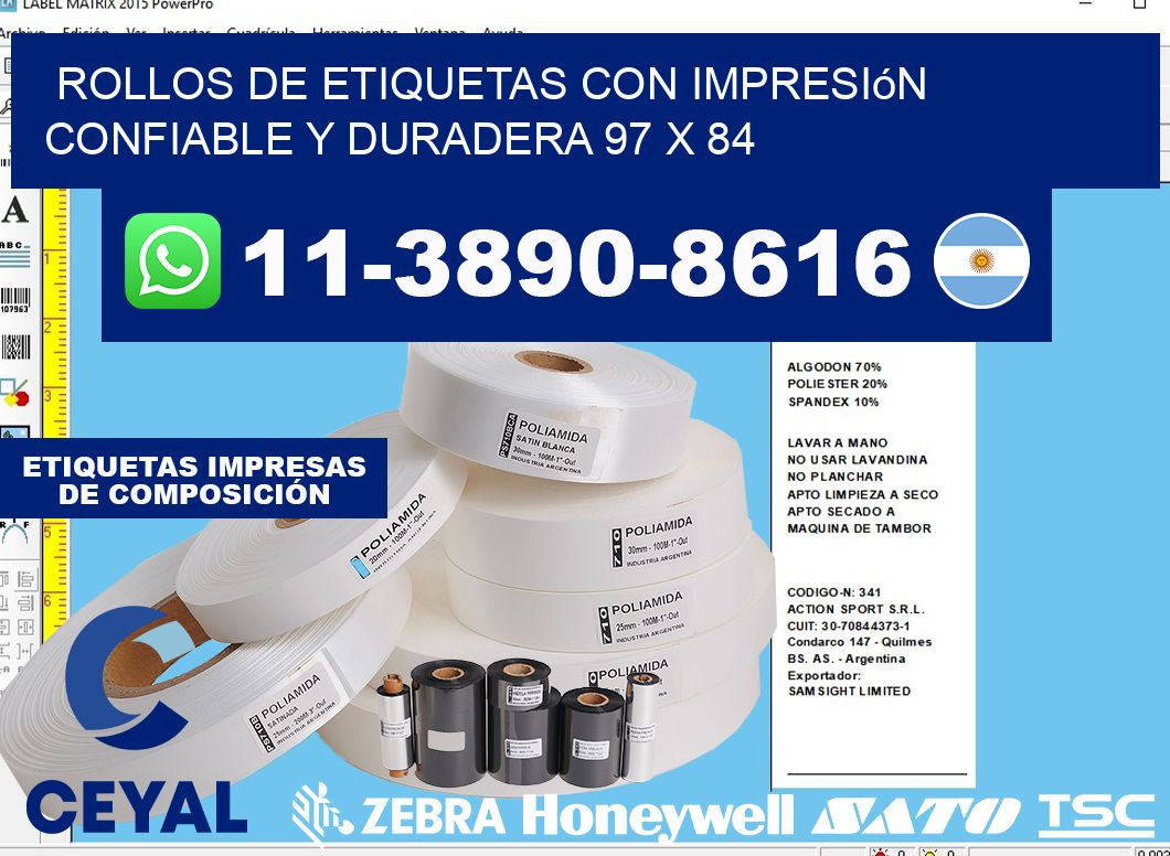 rollos de etiquetas con impresión confiable y duradera 97 x 84
