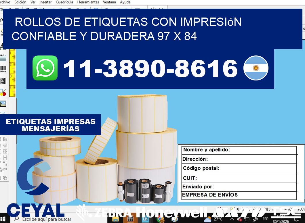 rollos de etiquetas con impresión confiable y duradera 97 x 84