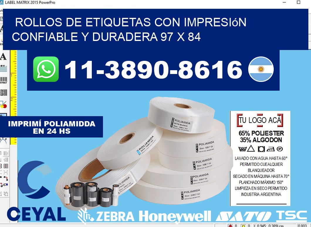 rollos de etiquetas con impresión confiable y duradera 97 x 84