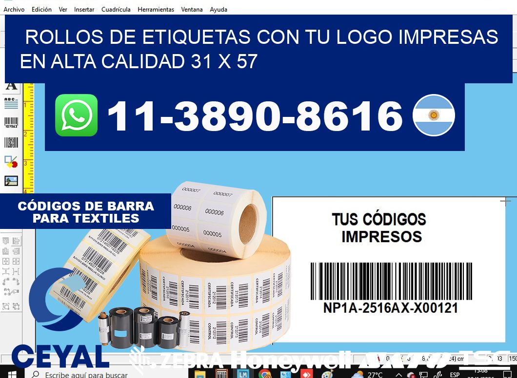 rollos de etiquetas con tu logo impresas en alta calidad 31 x 57