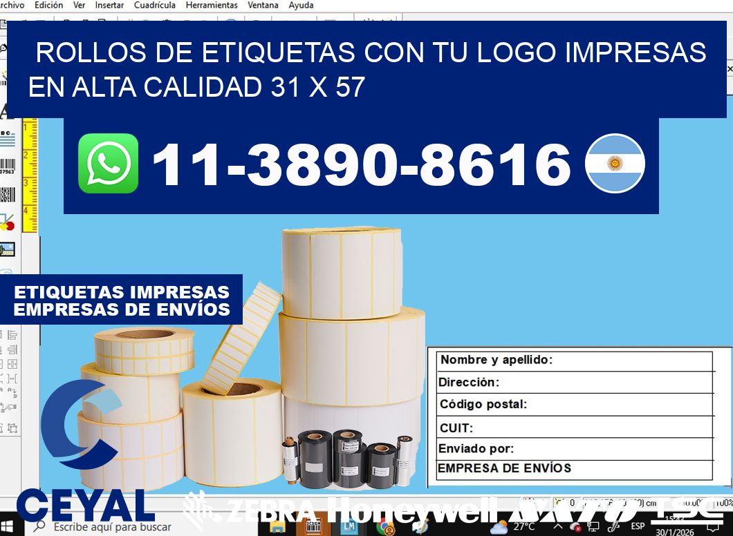 rollos de etiquetas con tu logo impresas en alta calidad 31 x 57