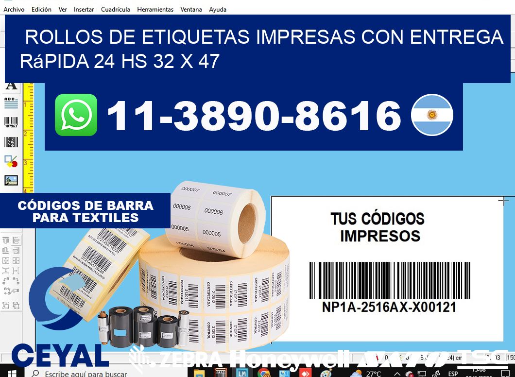 rollos de etiquetas impresas con entrega rápida 24 hs 32 x 47