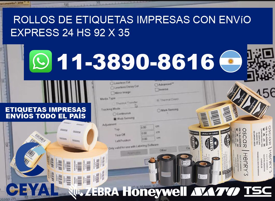 rollos de etiquetas impresas con envío express 24 hs 92 x 35