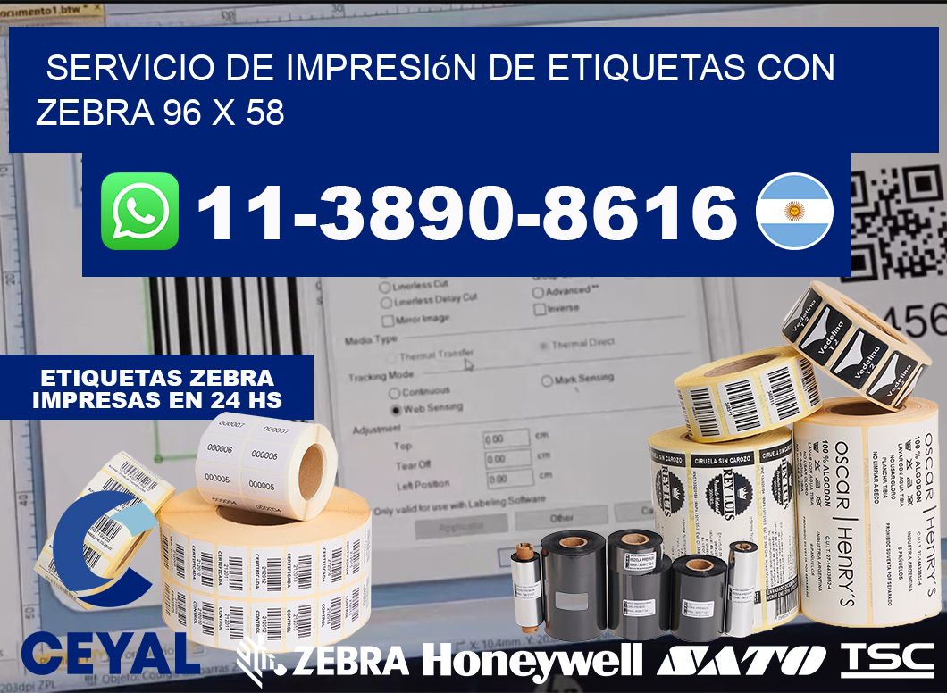 servicio de impresión de etiquetas con Zebra 96 x 58