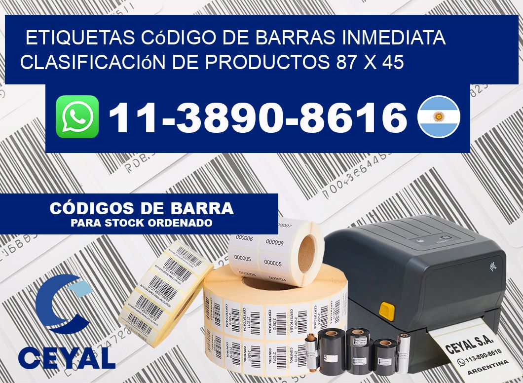 Etiquetas código de barras inmediata clasificación de productos 87 x 45