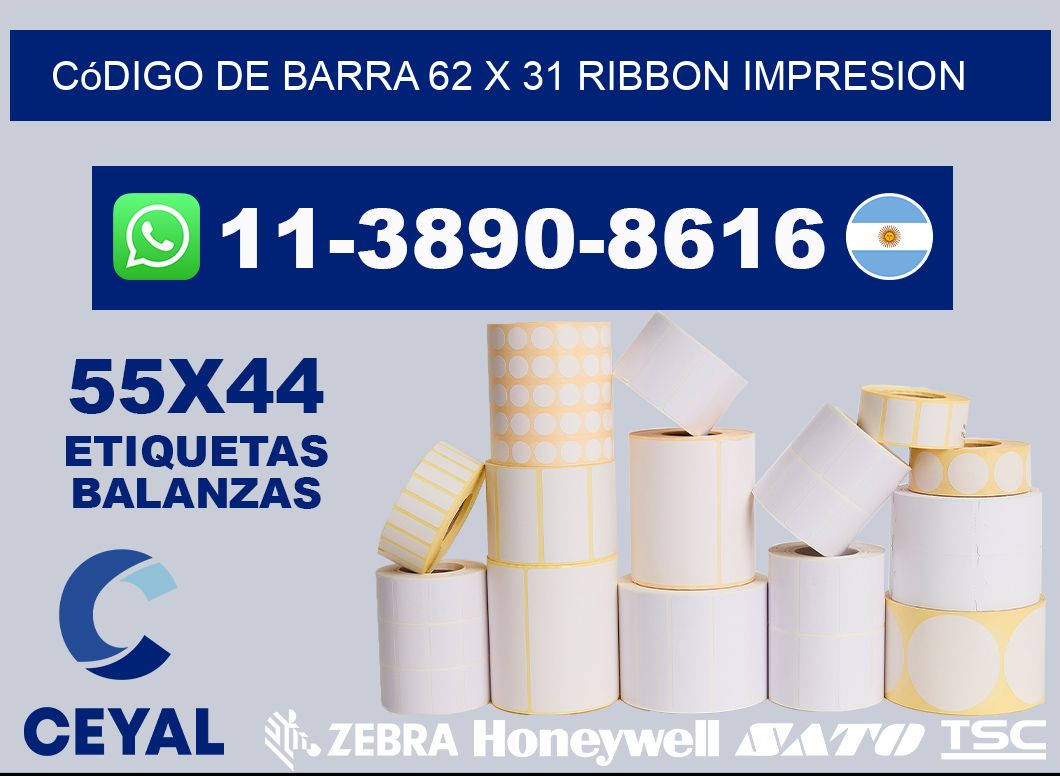 código de barra 62 x 31 ribbon impresion