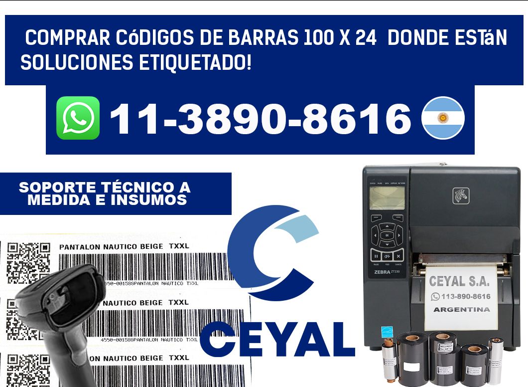 Comprar códigos de barras 100 x 24  donde están soluciones etiquetado!