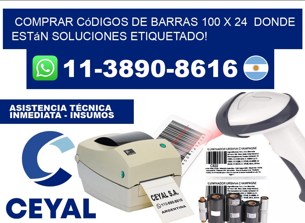 Comprar códigos de barras 100 x 24  donde están soluciones etiquetado!