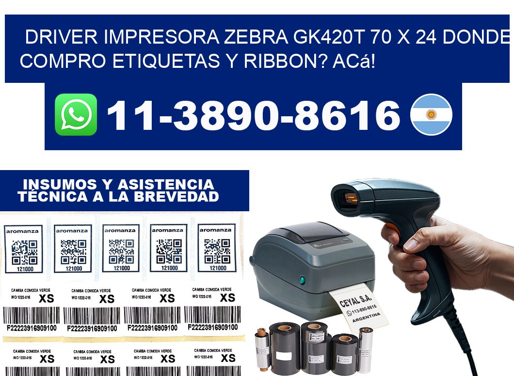 driver impresora zebra gk420t 70 x 24 Donde compro etiquetas y ribbon? Acá!