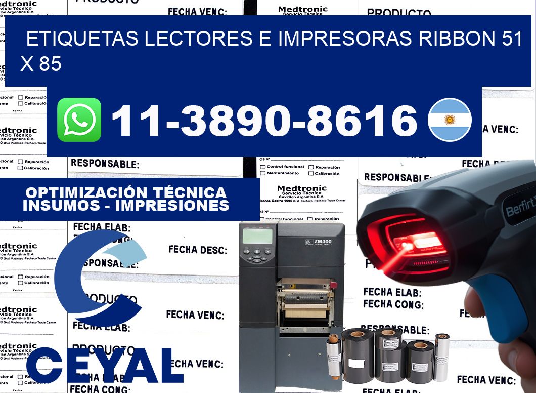 etiquetas lectores e impresoras ribbon 51 x 85