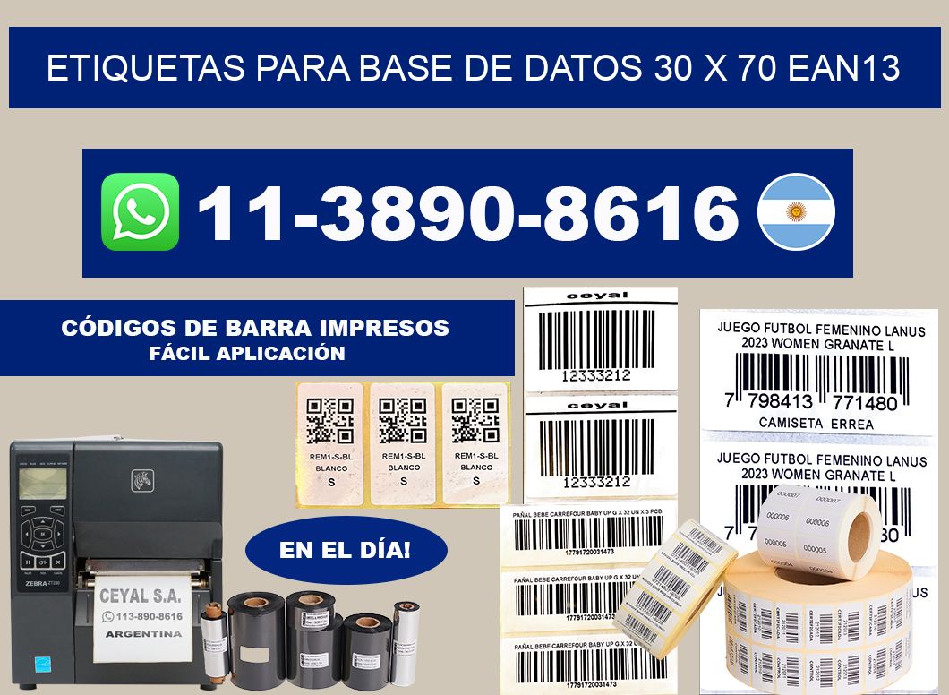 etiquetas para base de datos 30 x 70 ean13