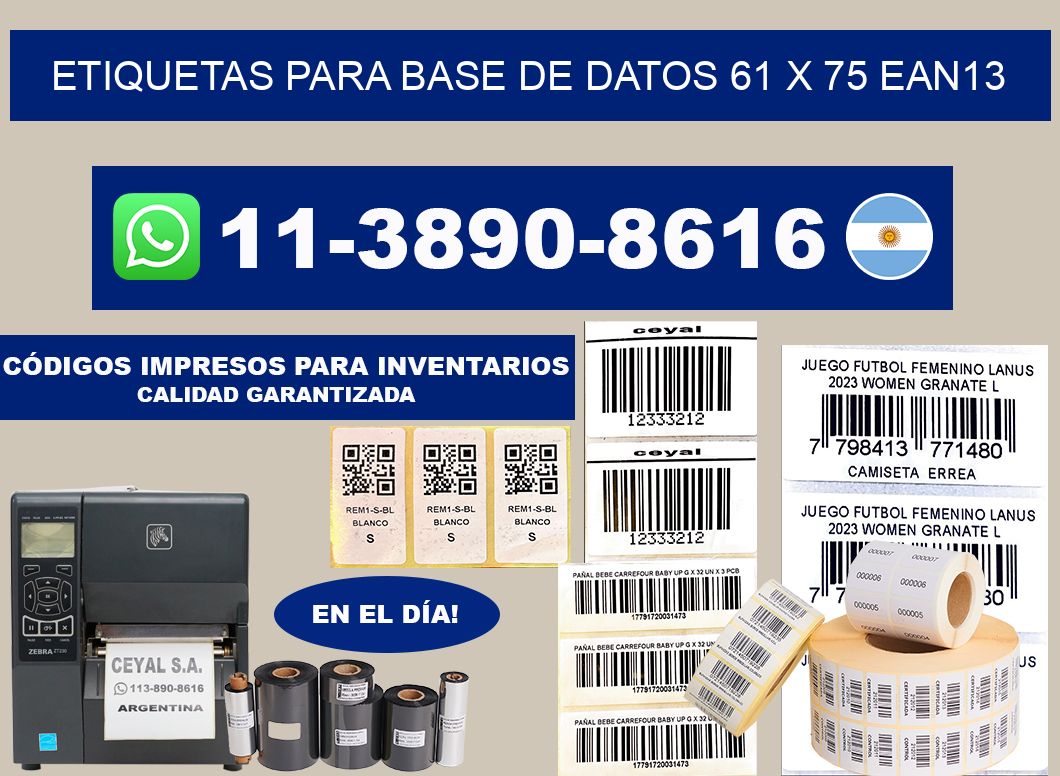 etiquetas para base de datos 61 x 75 ean13