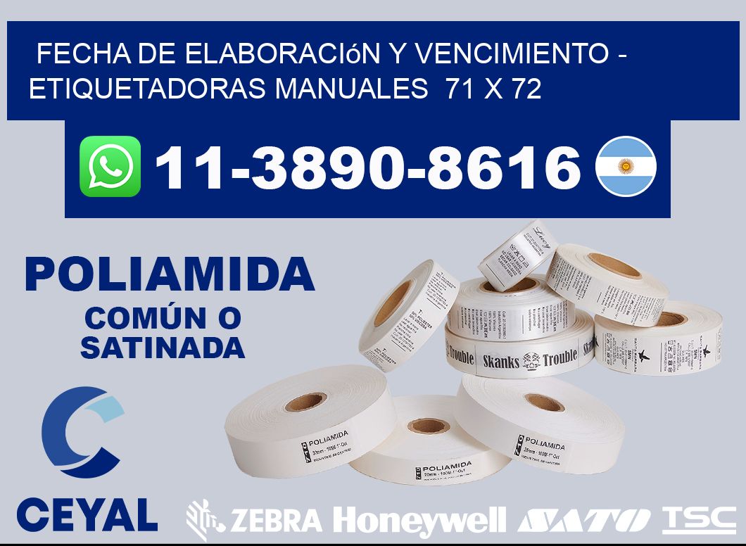 fecha de elaboración y vencimiento - Etiquetadoras Manuales  71 x 72