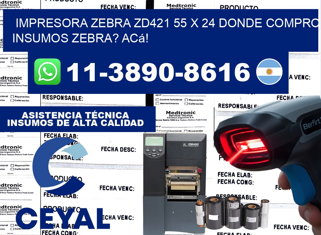 impresora zebra zd421 55 x 24 Donde compro insumos zebra? Acá!
