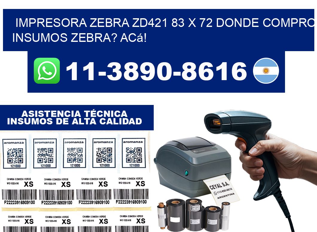 impresora zebra zd421 83 x 72 Donde compro insumos zebra? Acá!
