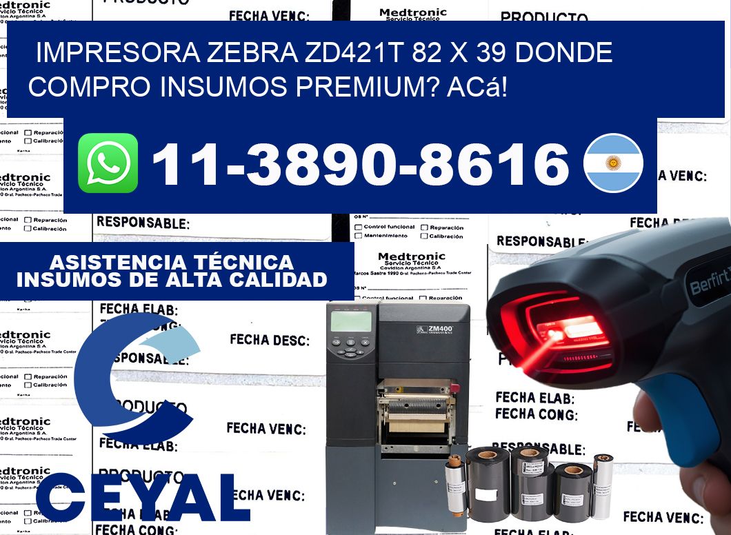 impresora zebra zd421t 82 x 39 Donde compro insumos premium? Acá!