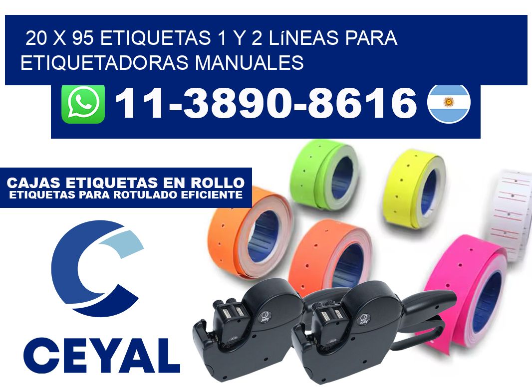 20 x 95 Etiquetas 1 y 2 líneas para etiquetadoras manuales