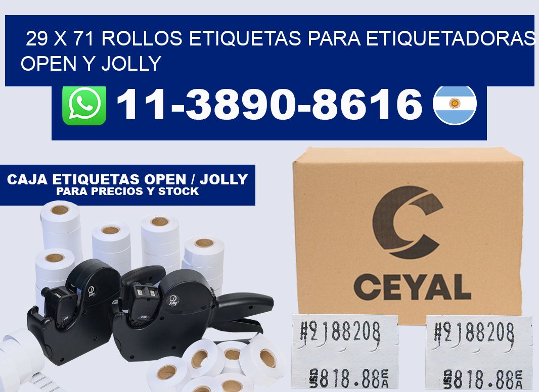 29 x 71 Rollos etiquetas para etiquetadoras open y jolly