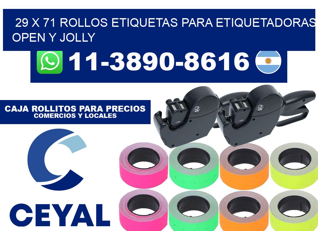 29 x 71 Rollos etiquetas para etiquetadoras open y jolly