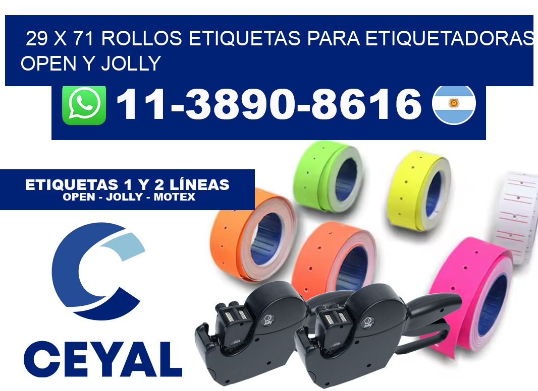 29 x 71 Rollos etiquetas para etiquetadoras open y jolly