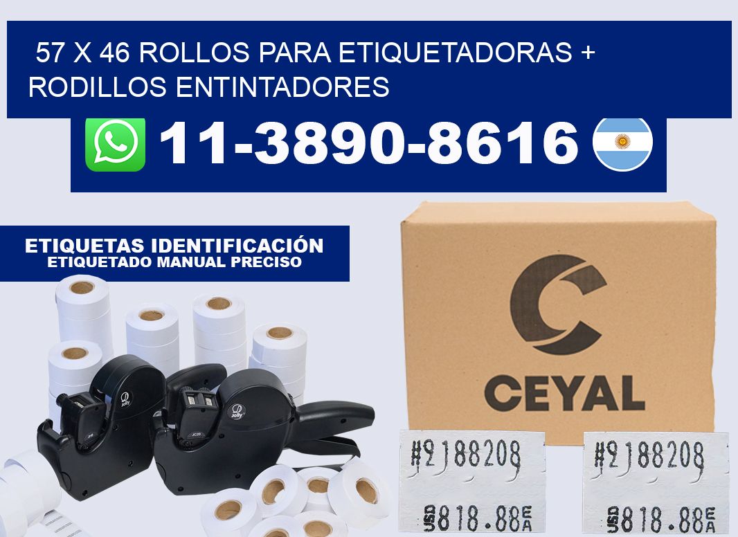 57 x 46 rollos para etiquetadoras + rodillos entintadores