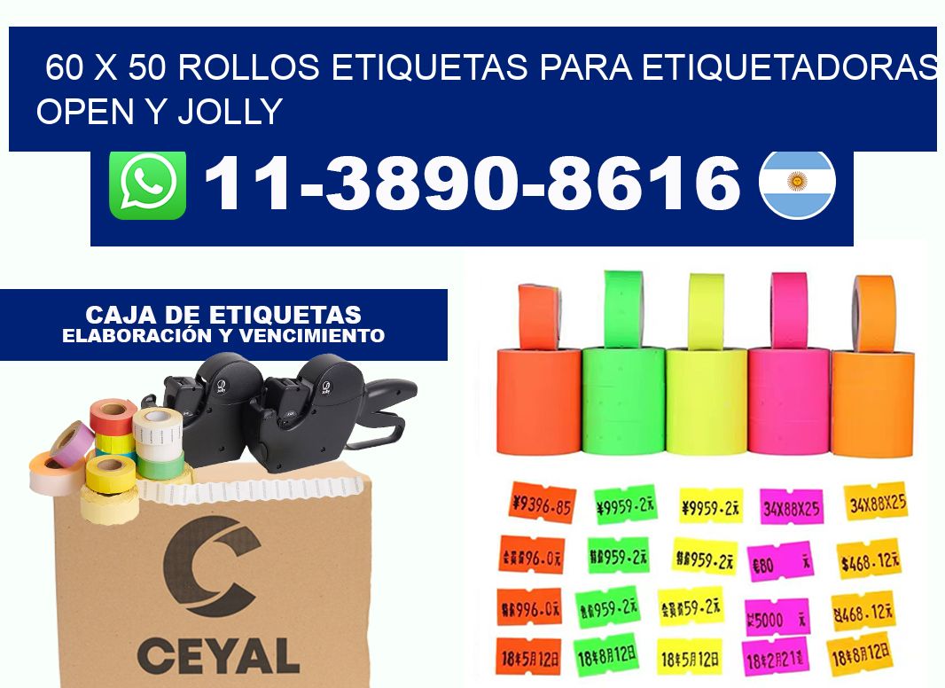 60 x 50 Rollos etiquetas para etiquetadoras open y jolly