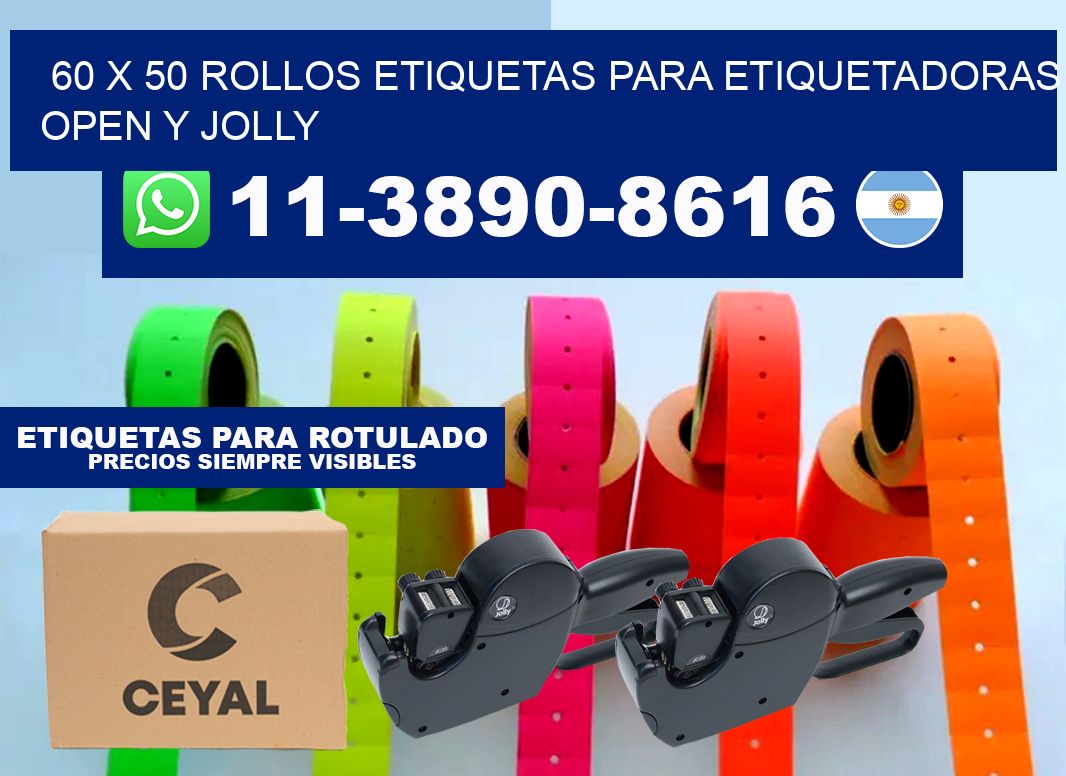 60 x 50 Rollos etiquetas para etiquetadoras open y jolly