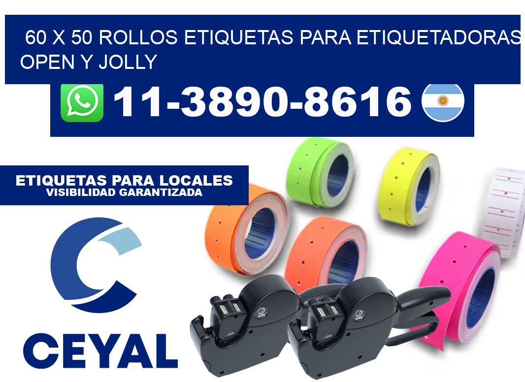 60 x 50 Rollos etiquetas para etiquetadoras open y jolly