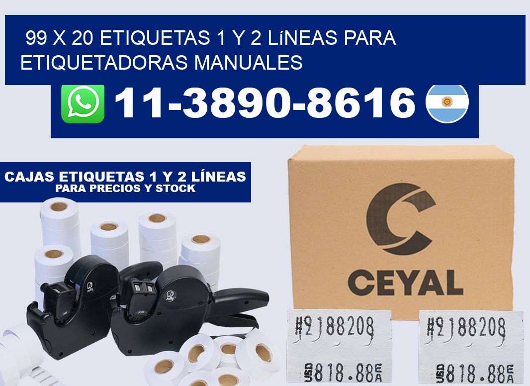 99 x 20 Etiquetas 1 y 2 líneas para etiquetadoras manuales