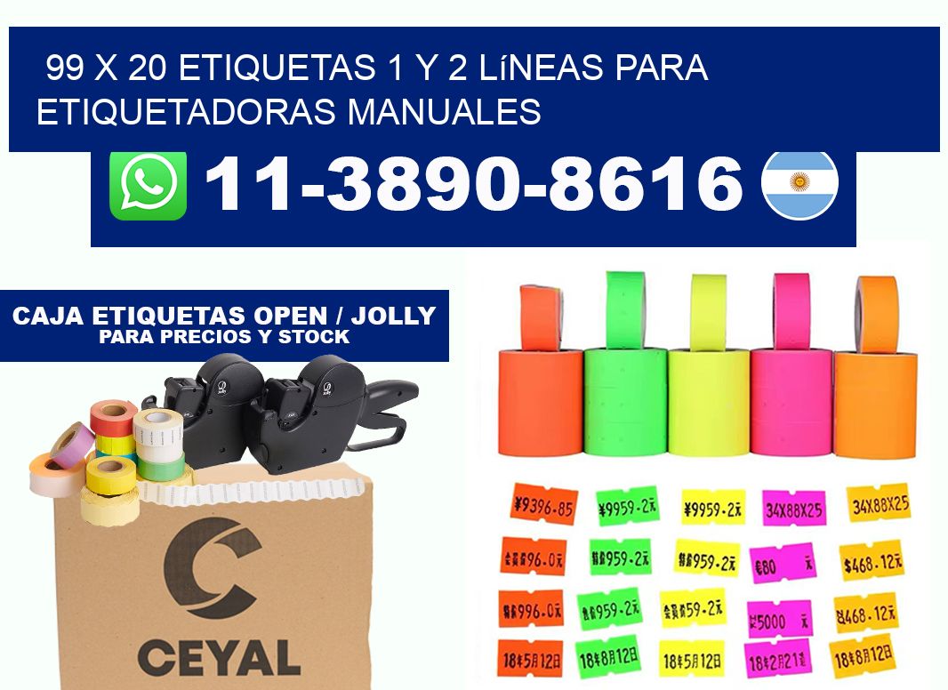 99 x 20 Etiquetas 1 y 2 líneas para etiquetadoras manuales