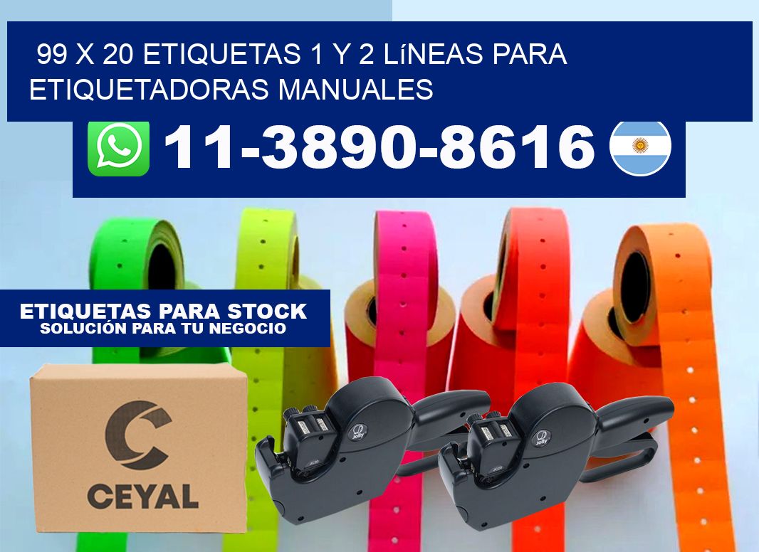 99 x 20 Etiquetas 1 y 2 líneas para etiquetadoras manuales