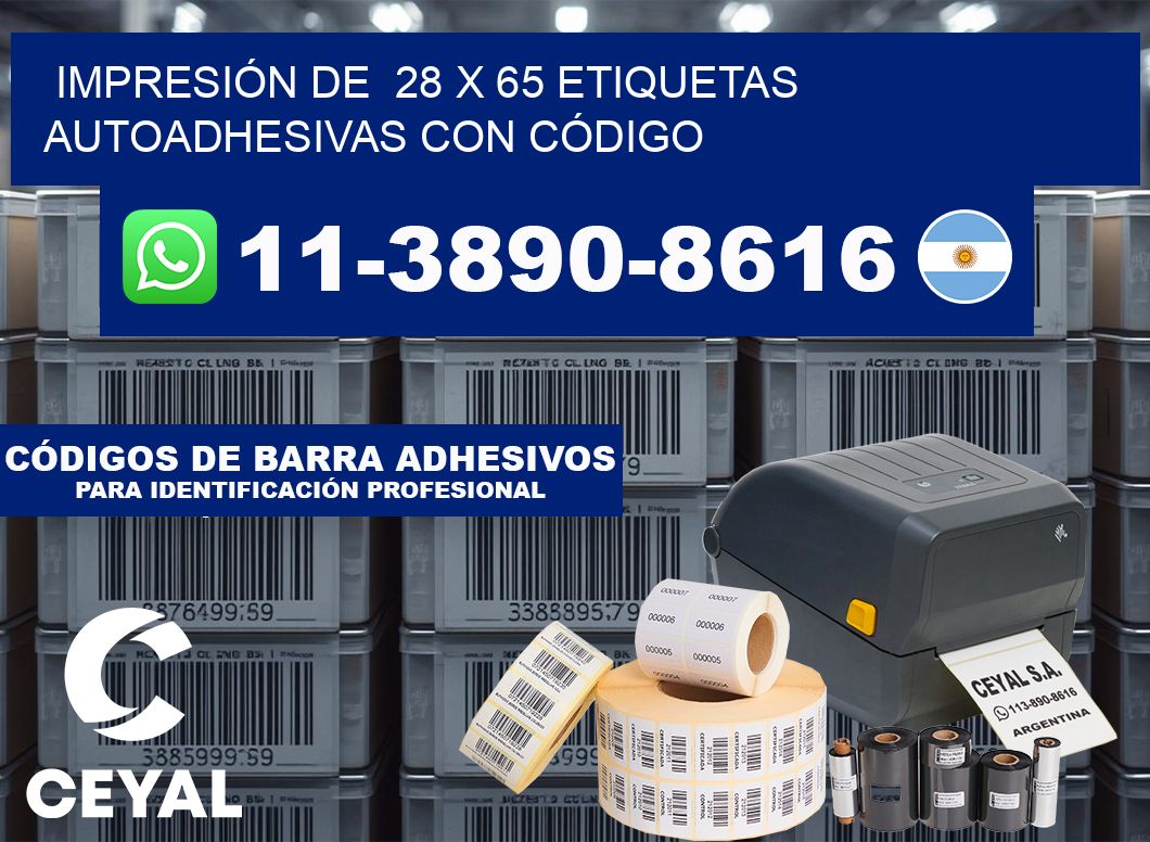 IMPRESIÓN DE  28 x 65 ETIQUETAS AUTOADHESIVAS CON CÓDIGO