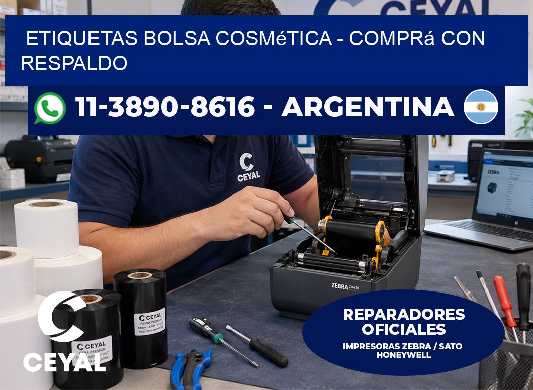 Etiquetas Bolsa cosmética - Comprá con respaldo